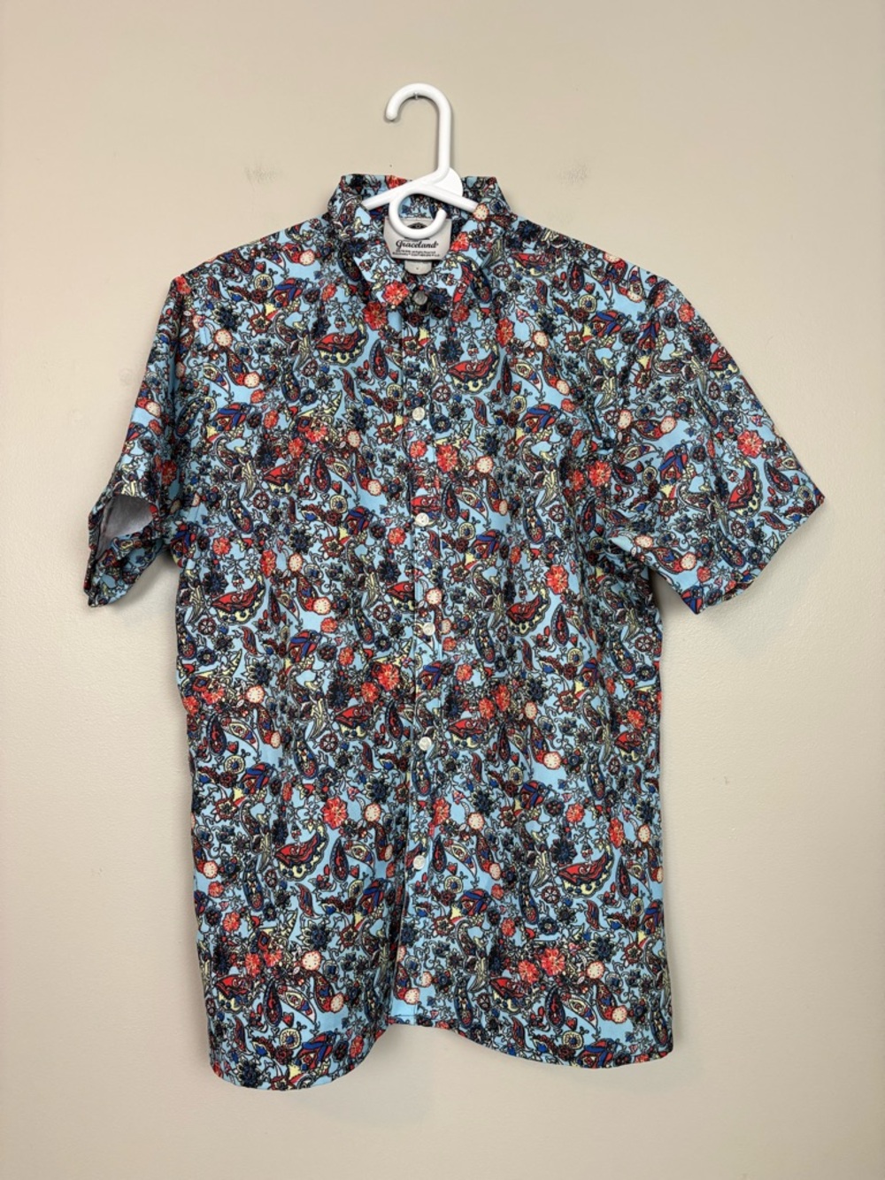 Vtg Graceland Elvis Presley Collection Button Up Shirt Sz M Paisley Floral Blue